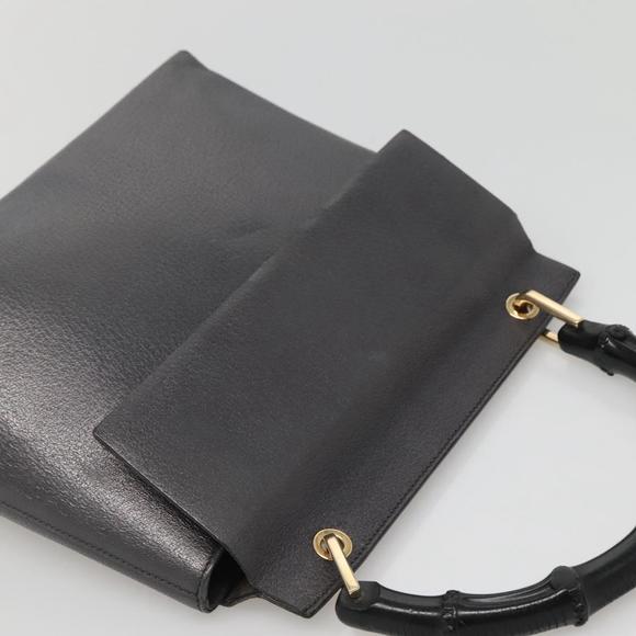 GUCCI Bamboo Hand Bag Leather Gold Charcoal gray 001 3444 1887 Auth 138139 - Picture 6 of 16
